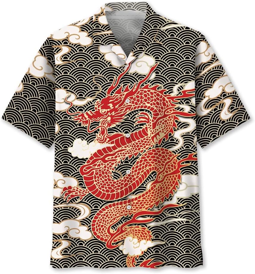 Dragon Shirts for Men, Short Sleeve Button Down Purple Dragon Shirt, Chinese Dragon Shirt, Dragon Tatoo Art
