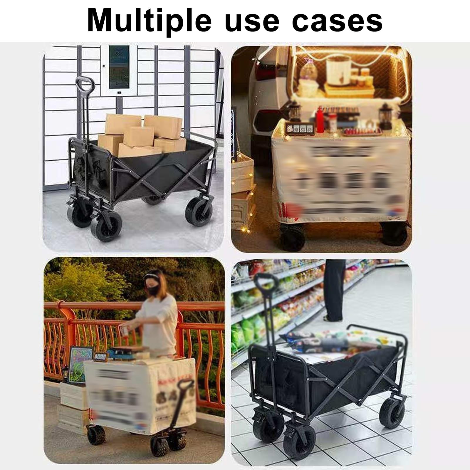 Carrello Pieghevole con Tavolo Carro Attrezzi Robusto Campeggio Giardino | Carrello Pieghevole con Tavolo Carro Attrezzi Robusto con Sponda per Mercatini Campeggio Giardinaggio(Black)