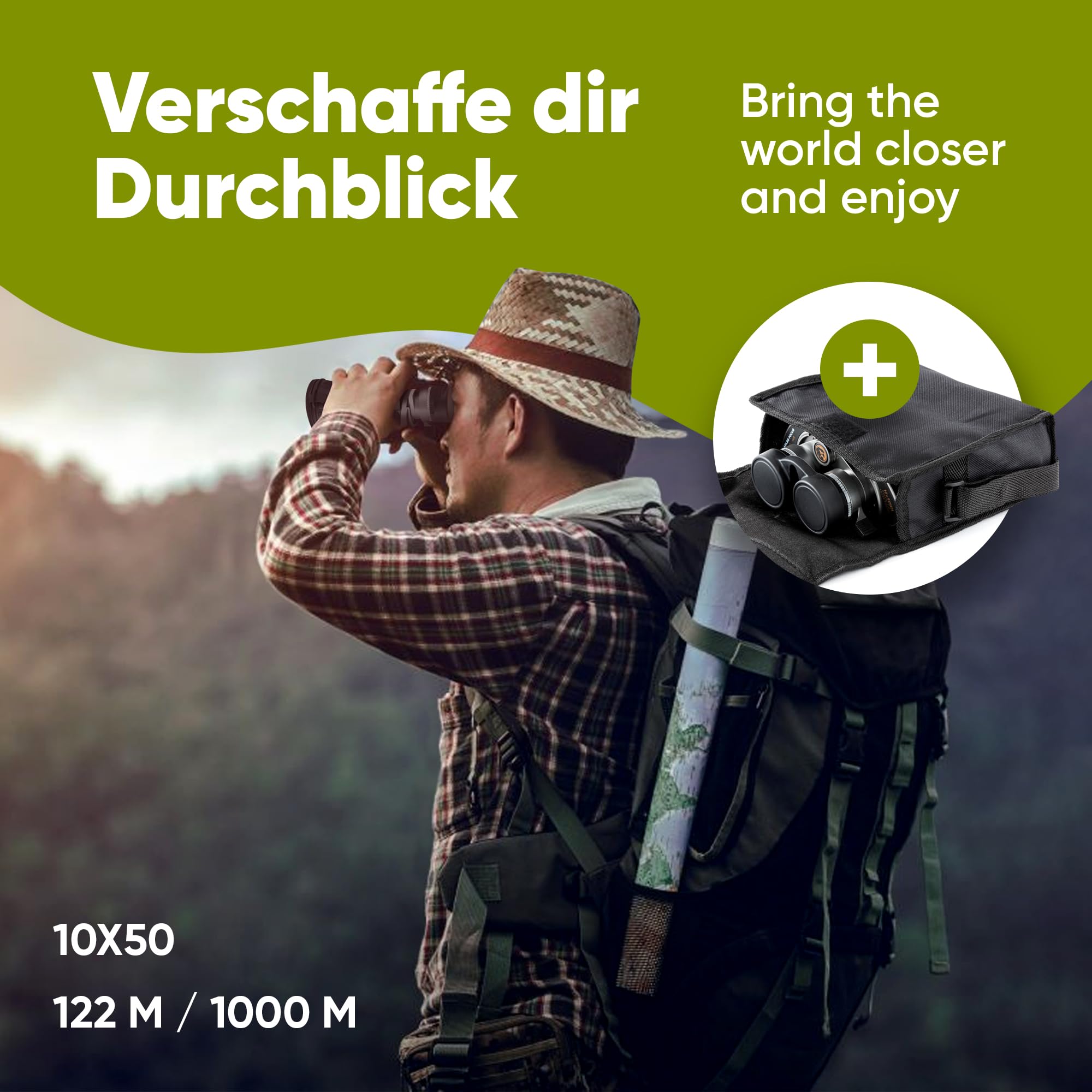 Fernglas 10x50, mehrfacher [TESTSIEGER] für Erwachsene, Eagle-Eye-Technologie, 22mm HD Augenmuschel, BAK4+FMC, Feldstecher, für Brillenträger, Reisen, Jagd, Vogelbeobachtung