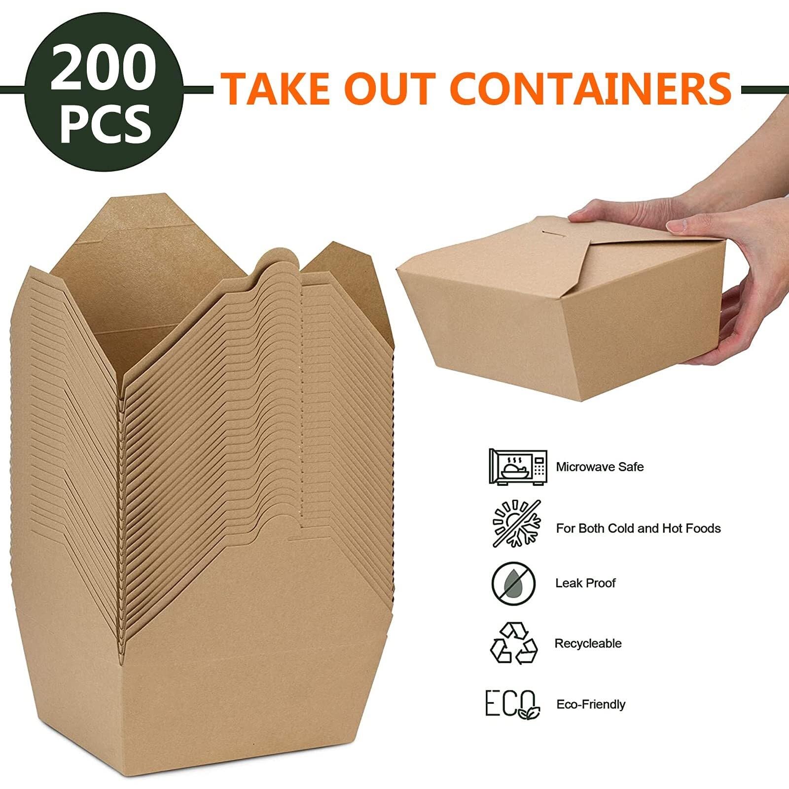 Caja for comida for llevar, caja for comida for llevar, caja for comida kraft con tapa abatible, caja for comida de cartón kraft marrón compostable a prueba de fugas y grasa for diversos alimentos, 20