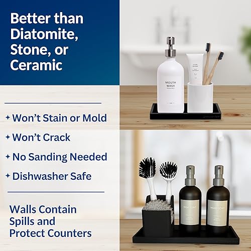 Miniatura 5 de Bandeja de Encimera y Tocador - 2 Piezas (11" y 7") Bandejas de Silicona Irrompibles para Cocina y Baño para Encimera, Bandeja para Dispensador