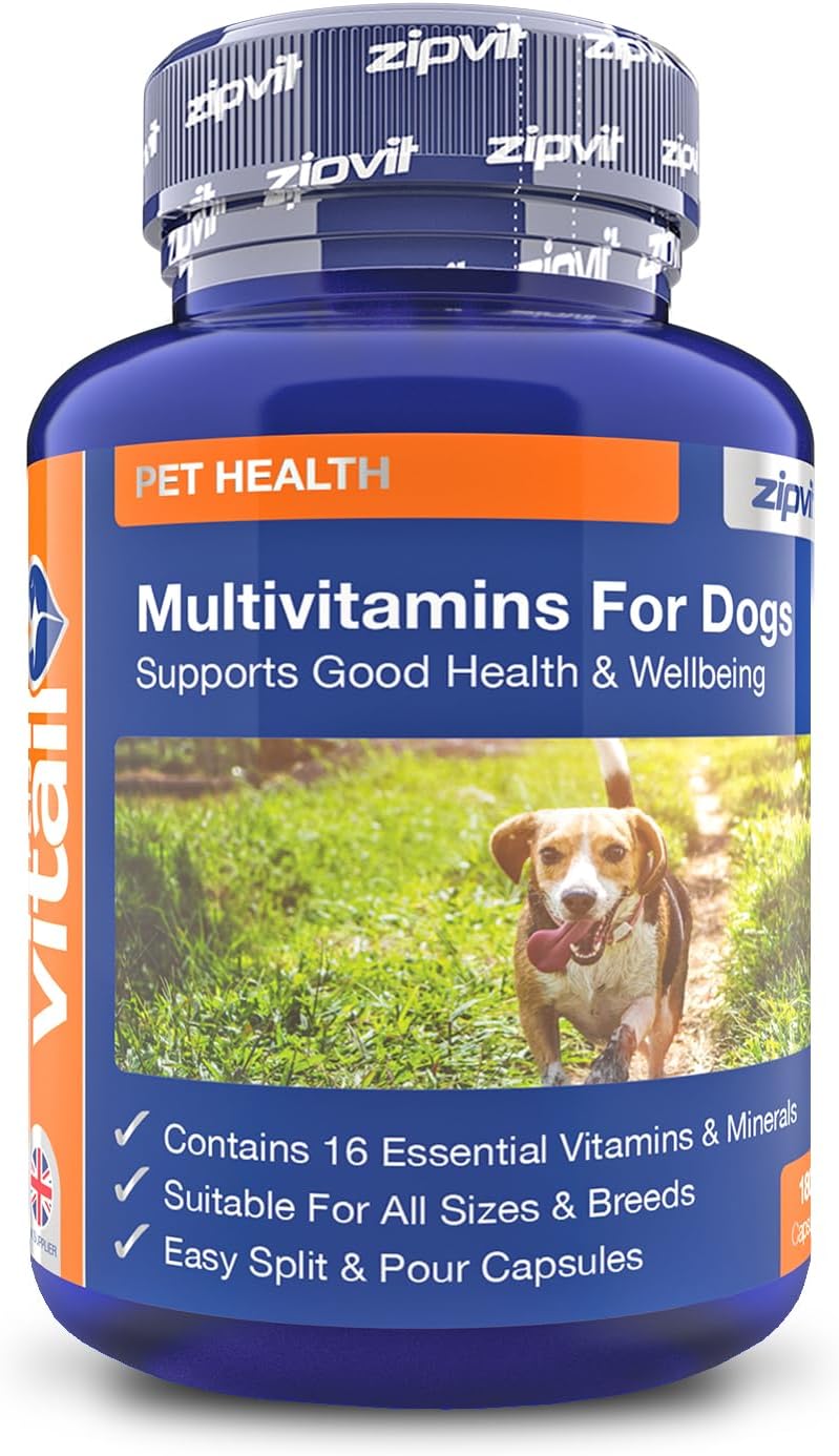Multivitamin for Dogs, 180 ‘Split and Pour’ Capsules. Pet Multi Vitamin Providing 16 Essential Vitamins and Minerals.