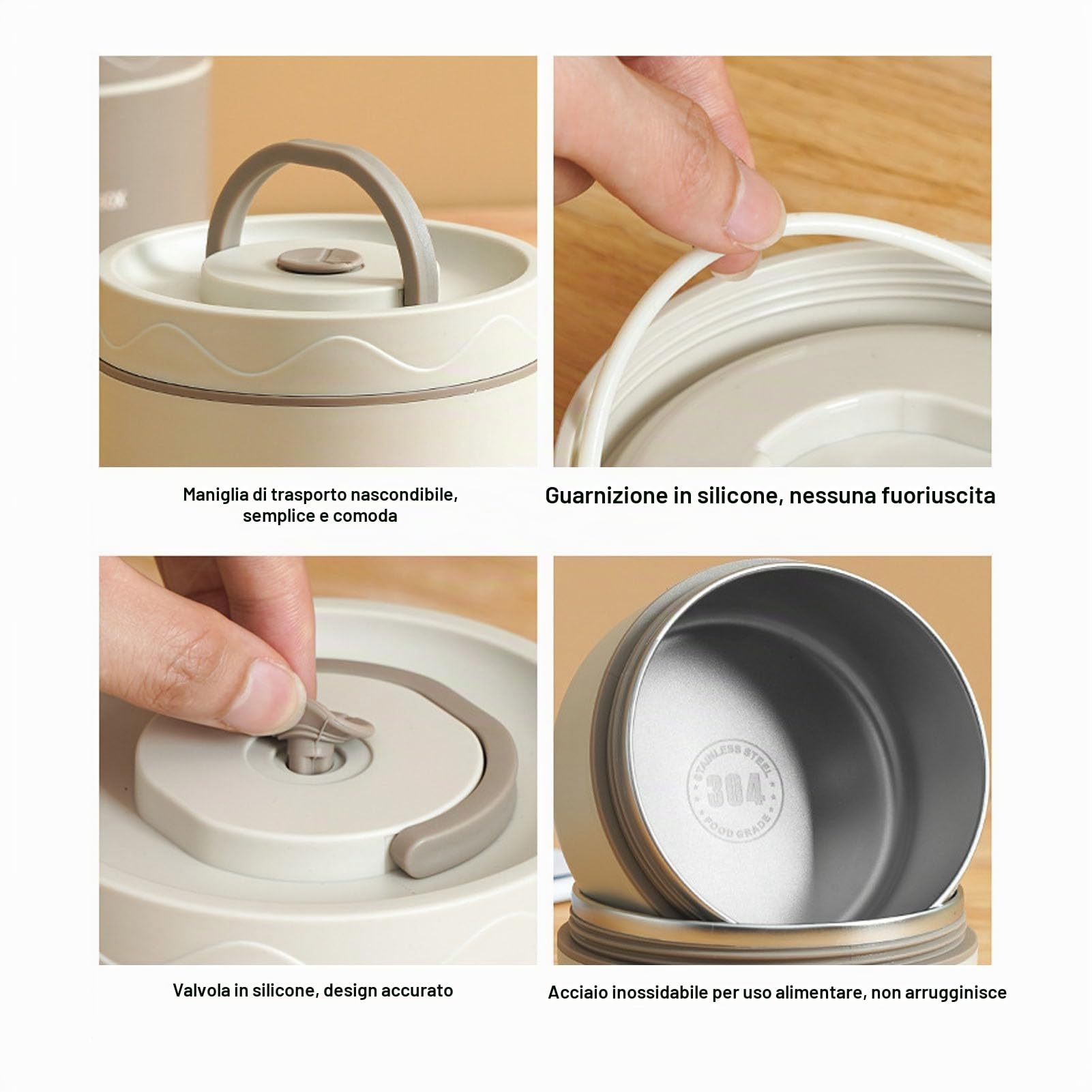 Lunch Box Sigillato Contenitore per Pranzo Isolato Multifunzione Box Termico Portatile Rotondo in Acciaio Inossidabile 304 con Borsa Termica (4 pezzi)