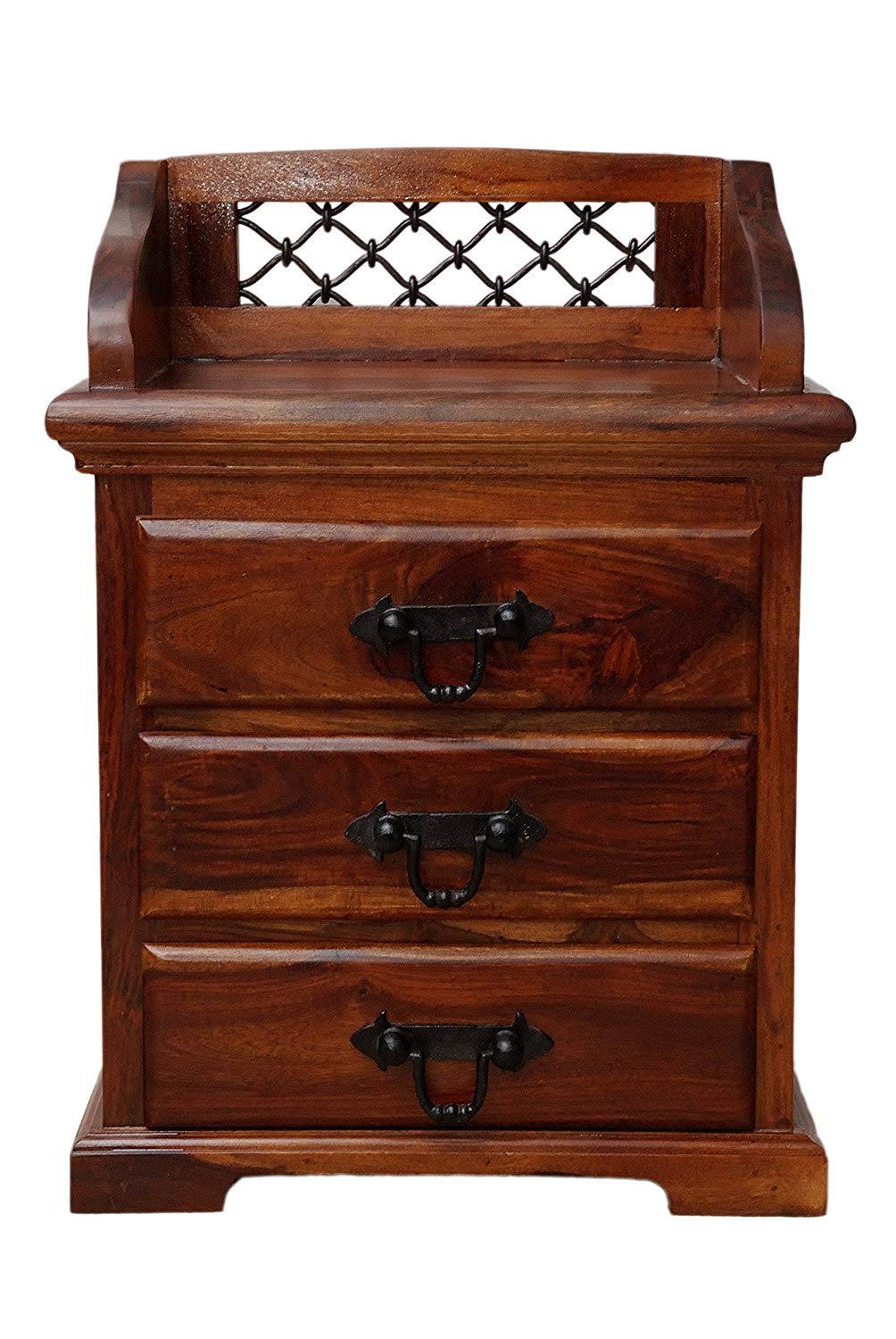 Sheesham Wood Bedside Table | Antique Nightstand with Storage | Natural Finish Wooden Side Table for Bedroom Living Room and Home Decor | Brown-image-0