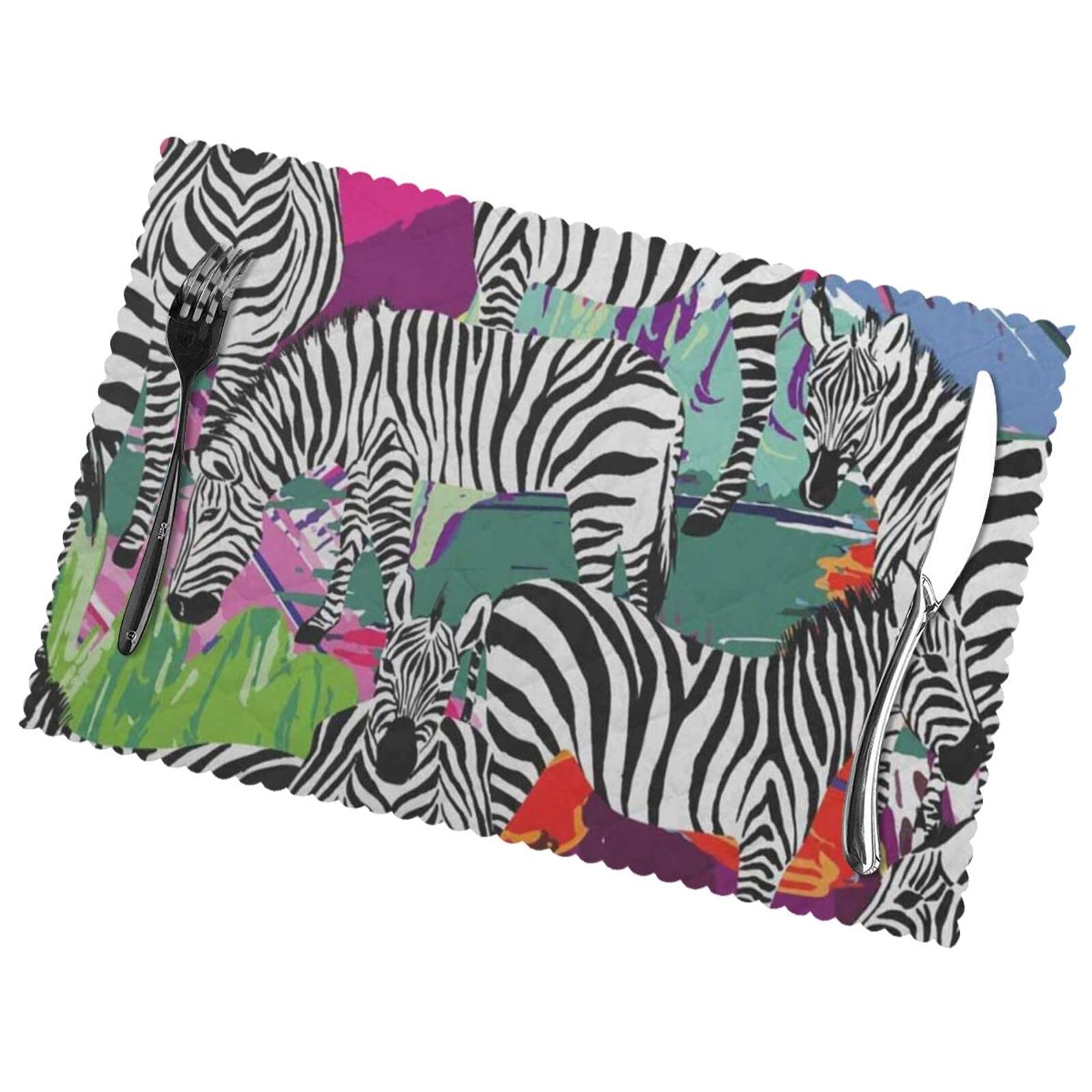 Apbdffjnf Zebra Print Placemats Sets Of 6, Wipeable Place Mats, Non-Slip Heat Resistant Table Mats For Dining Table 45X30 Cm