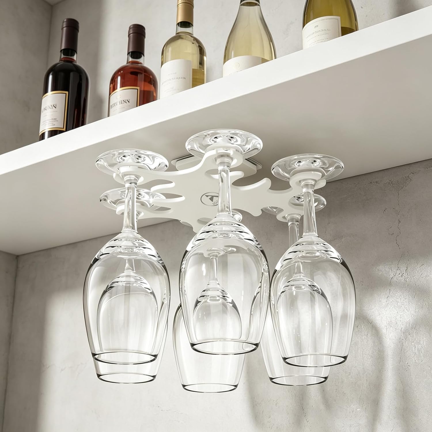 Wine Glass Rack, Rotating Under Cabinet Wine Glass Holder (Black)