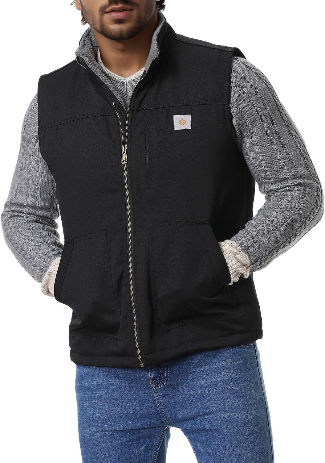 Men's Loose Fit Workwear Vest Fleece-Lined Durability Waterproof Mock-Neck Vest
