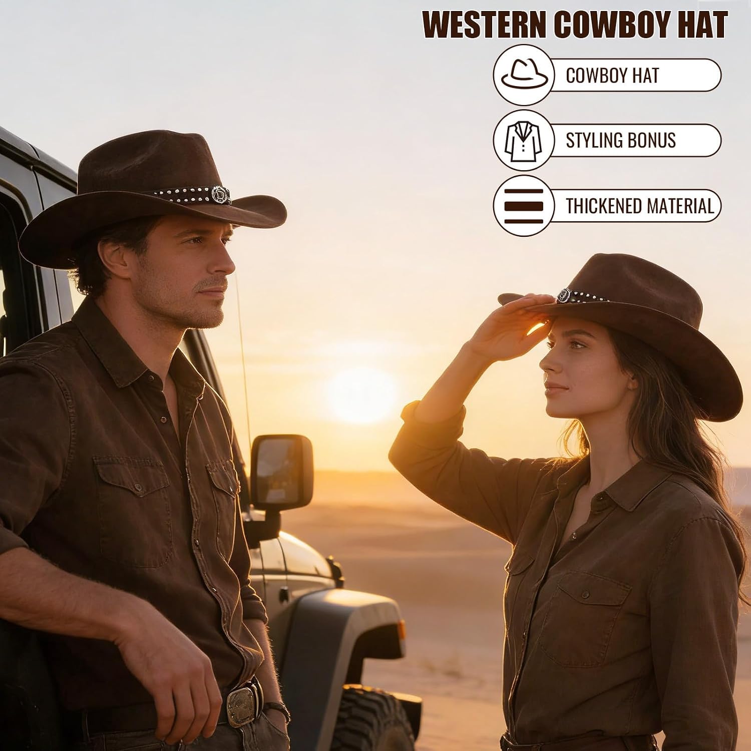 Unisex Wide Brim Cowboy Hat, Adjustable Size, Fashionable Cowboy Hat for Men and Women, Ideal for Outdoor and Parties