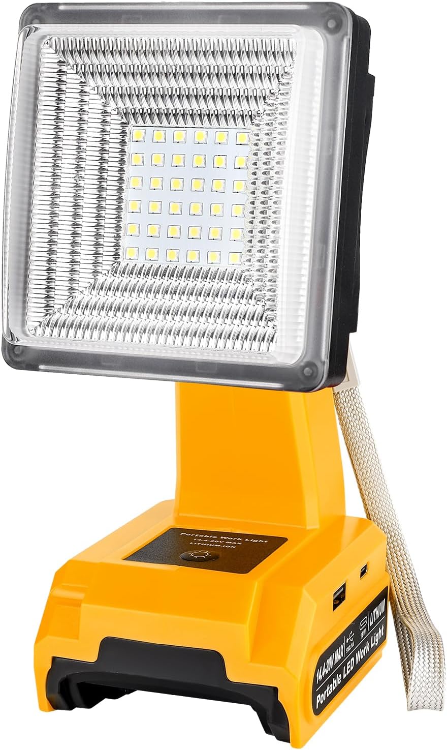 25W LED Work Light for Dewalt 20V 60V Battery, Outdoor Flood Light with USB-A&USB-C 2.1A Fast Charging Ports for Jobsite, Car Repairing, Camping, Emergency