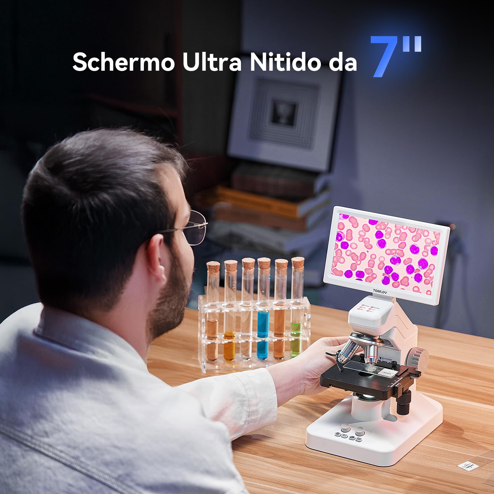 TOMLOV DM301 Max Microscopio Biologico per Adulti Bambini: 7" HDMI Microscopio Digitale con Scala di Misurazione Integrata, 3 Lenti, Tavolino Meccanico, Doppia LED, Compatibile con Telefono, PC&TV
