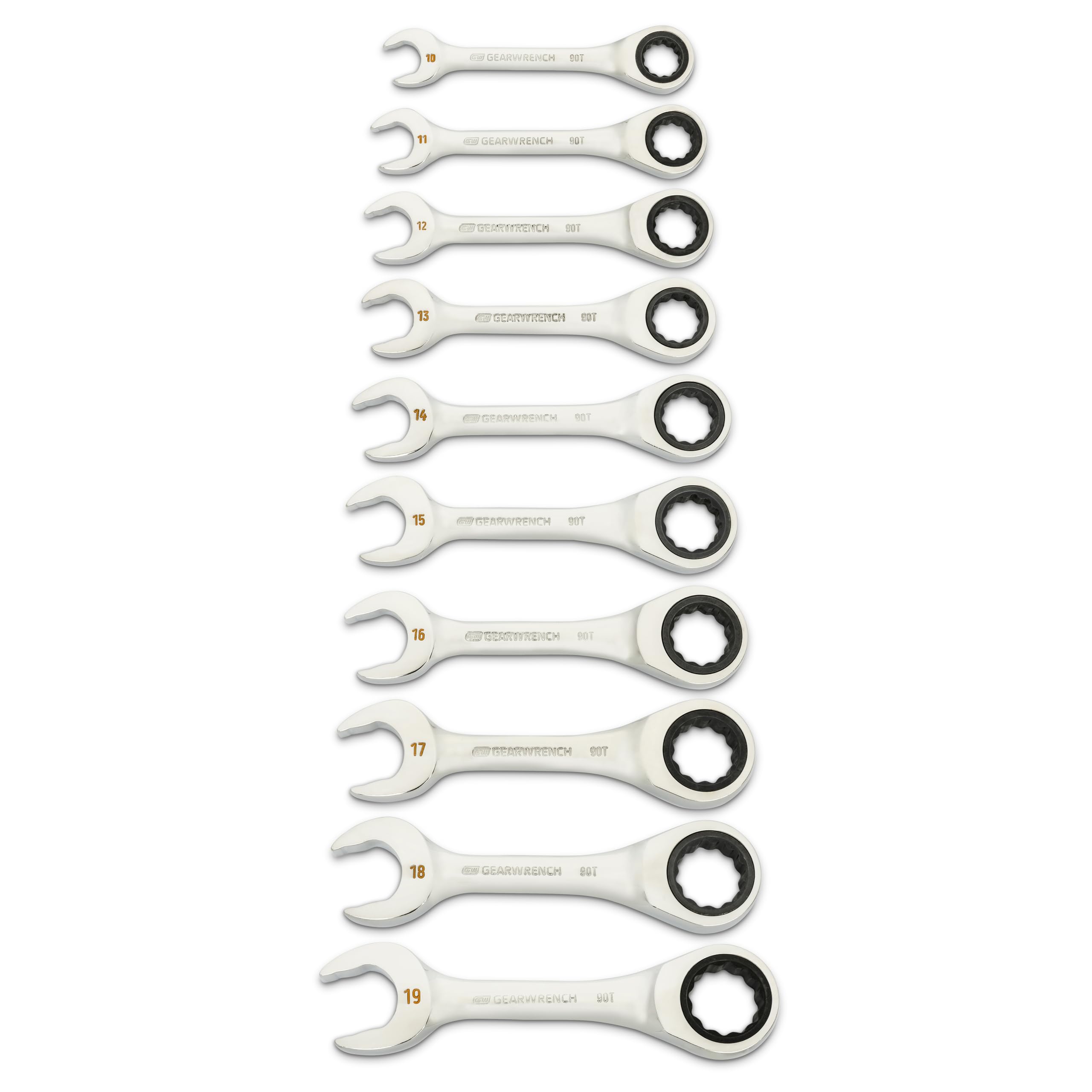 GEARWRENCH 10-częściowy 90-zębowy 12-punktowy klucz płasko-oczkowy, MM | 86850