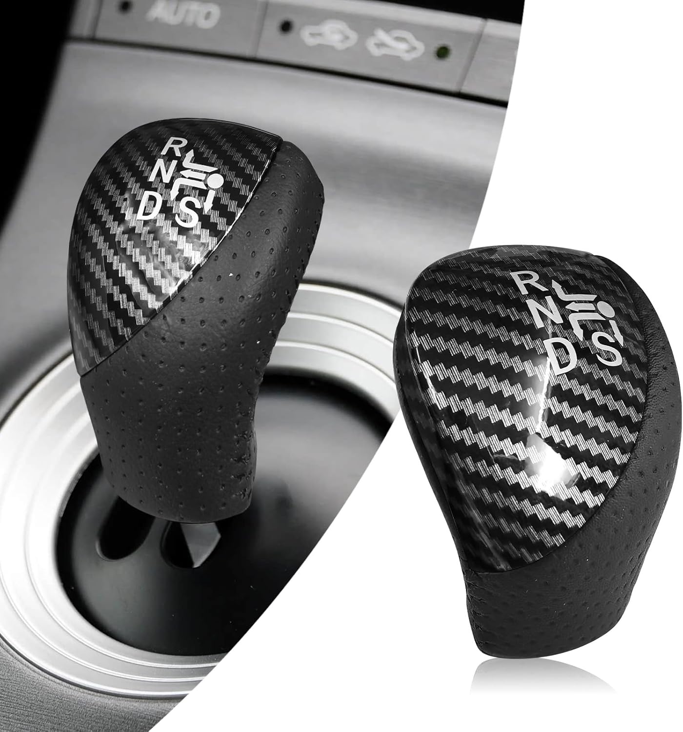 Compatible with Toyota Prius 2010-2015 Prius Plug-in Hybrid 2012-2015 Auris 2009-2014 ABS Black Leather Carbon Fiber Pattern Automatic Gear Shift Knob Lever Replace