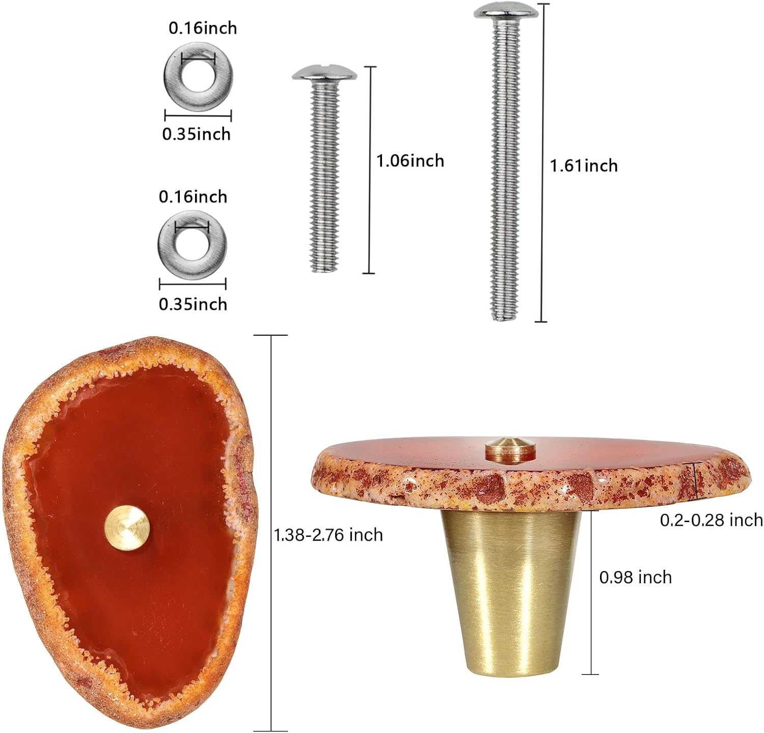 moonsix Set of 4 Agate Slice Cabinet Knobs with Screws, Red Geode Stone Drawer Handles Decorative Dresser Pulls for Cupboard Closet Wardrobe