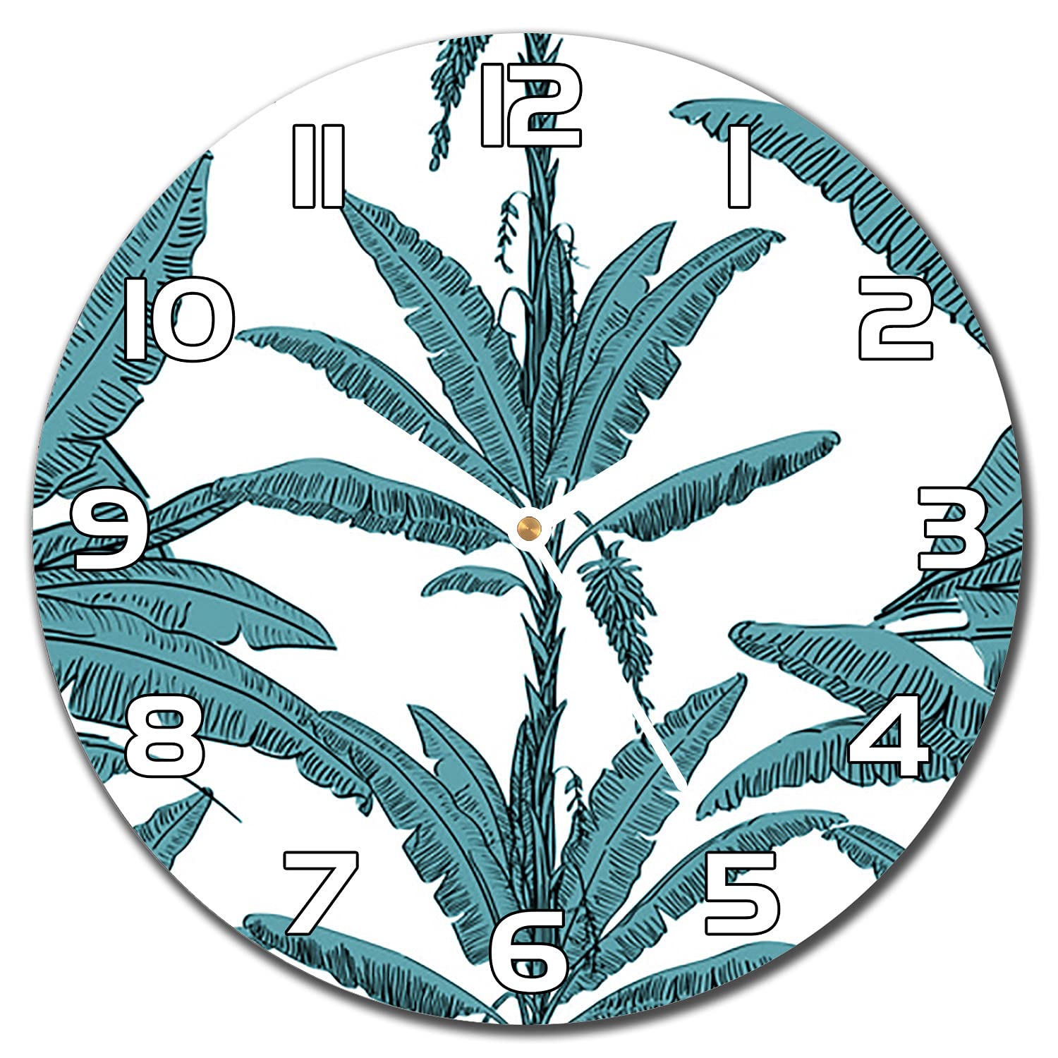 Horloge en verre cuisine salon moderne impression branches palmier