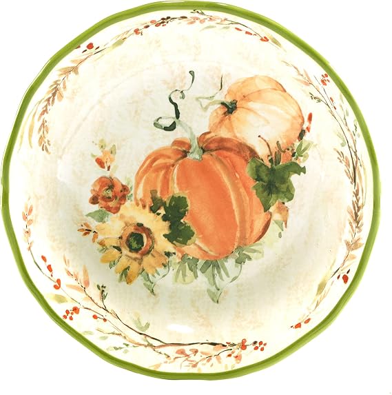 Harvest Morning Set of 4 Ceramic 8 Soup Bowls Enjoy hearty soups, stews, or pasta in rustic farmhouse style with these autumn-themed bowls that bring warmth to every meal - 18 oz