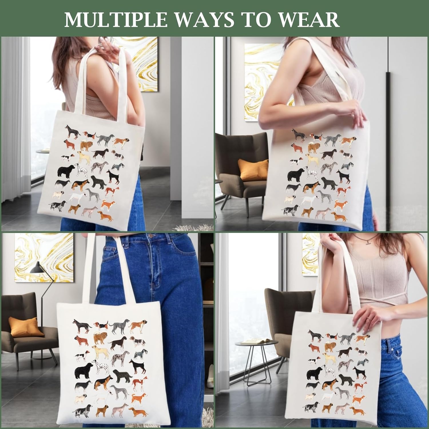 Canvas Aesthetic Tote Bag for Women with Inner Pocket Totes Shoulder Book Bag Shopping Reusable Grocery Bags image 5