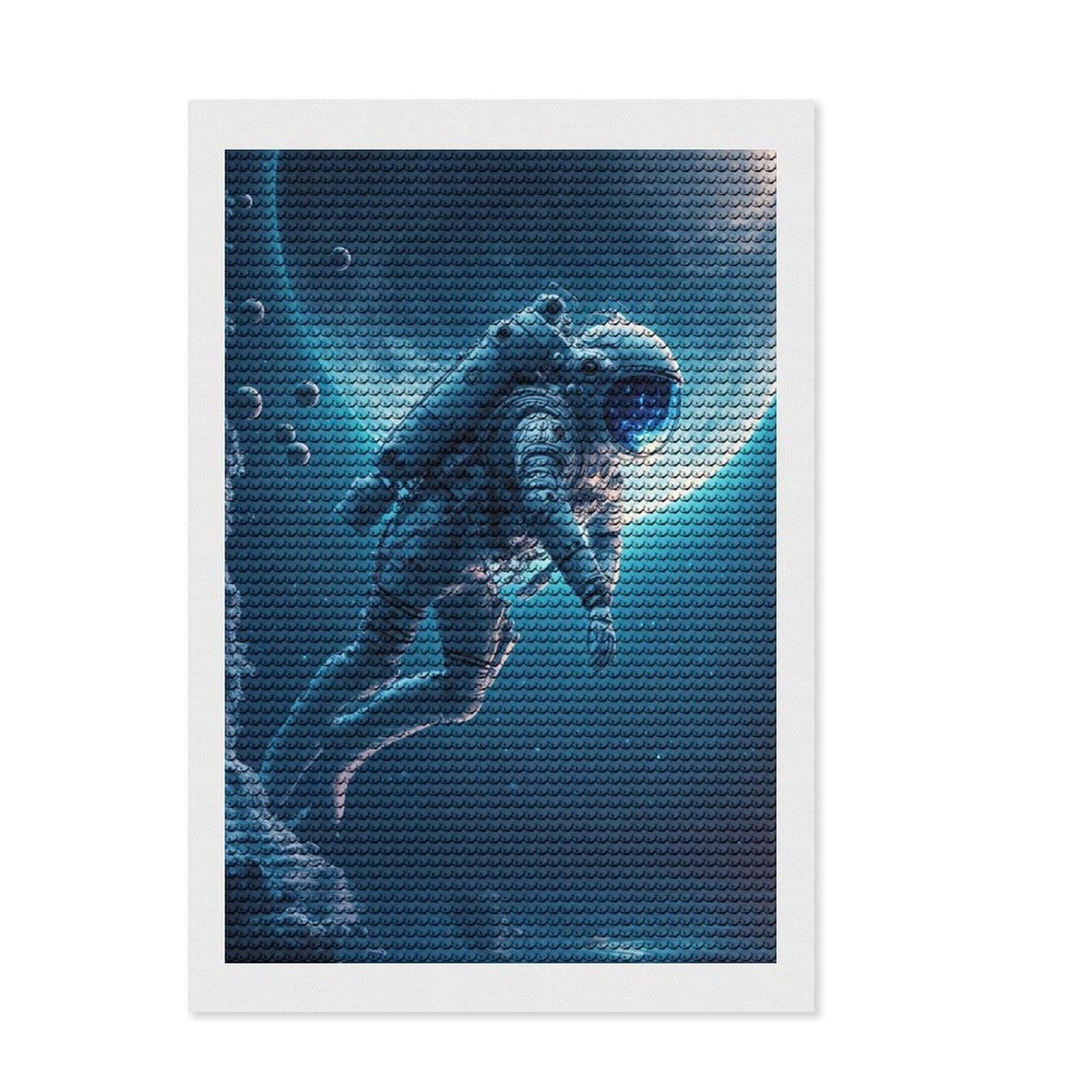 Junmoney Astronaut in The Ocean Diamond Painting Kit 8"x12", for Teens, Living Room Decor, Calming Craft to Unwind, Holiday Gift Idea