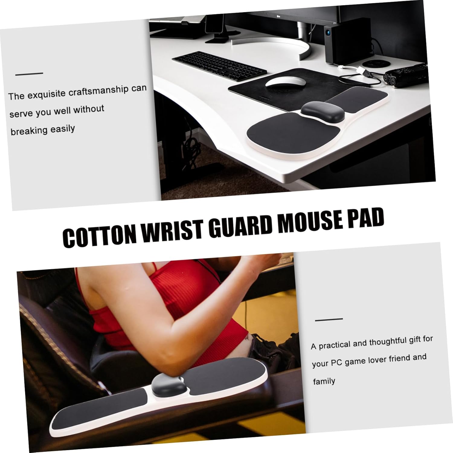 SECFOU Computer Hand Bracket with Elbow Support Board Ergonomic Arm Support Frame for Natural Typing Posture Memory Foam Wrist Rest for Comfortable Computing Black