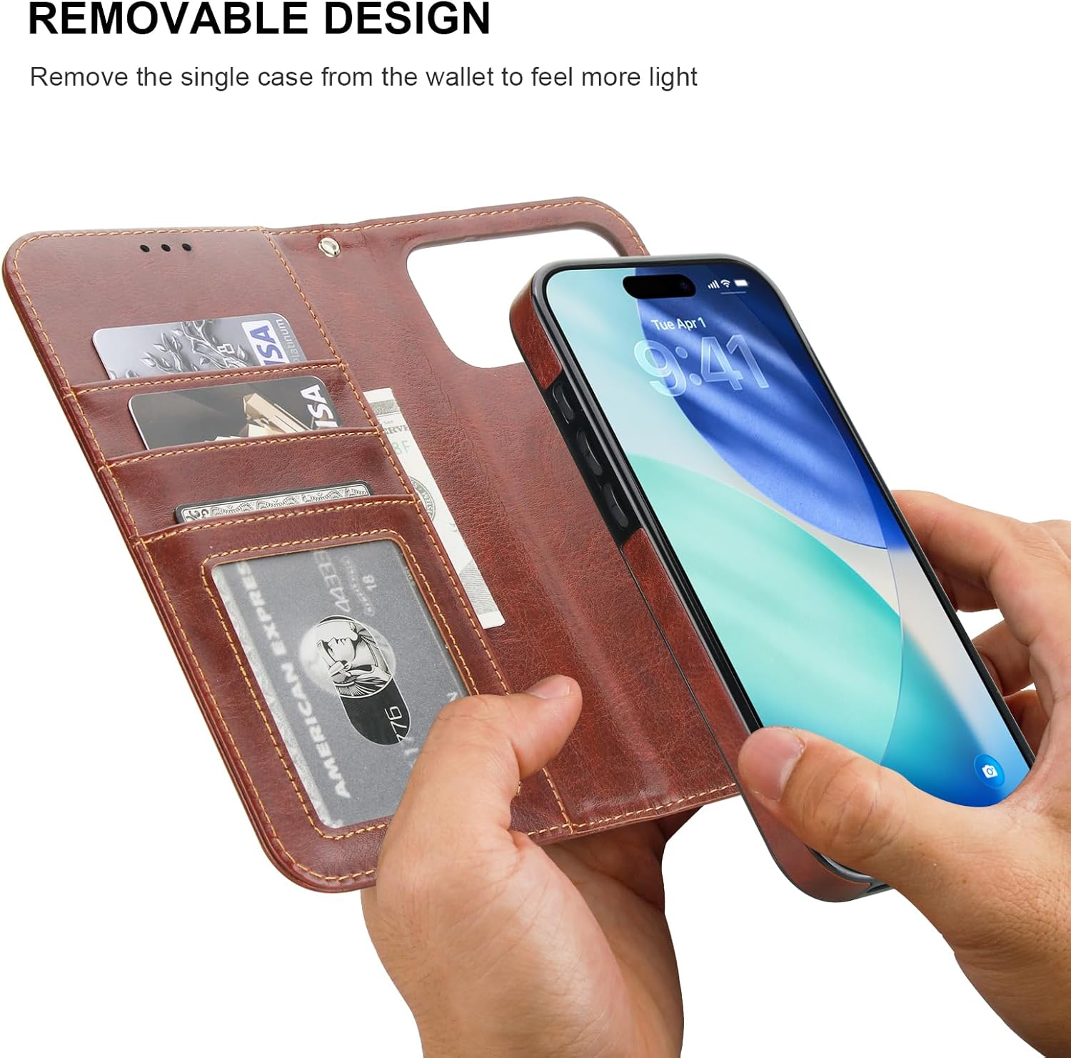 Bocasal for iPhone 17 Pro Max Wallet Case Compatible with MagSafe Wireless Charging, RFID Blocking Magnetic Leather Case with Card Slots Holder Kickstand Detachable Wrist Strap 6.9 Inch (Brown) - Image 3