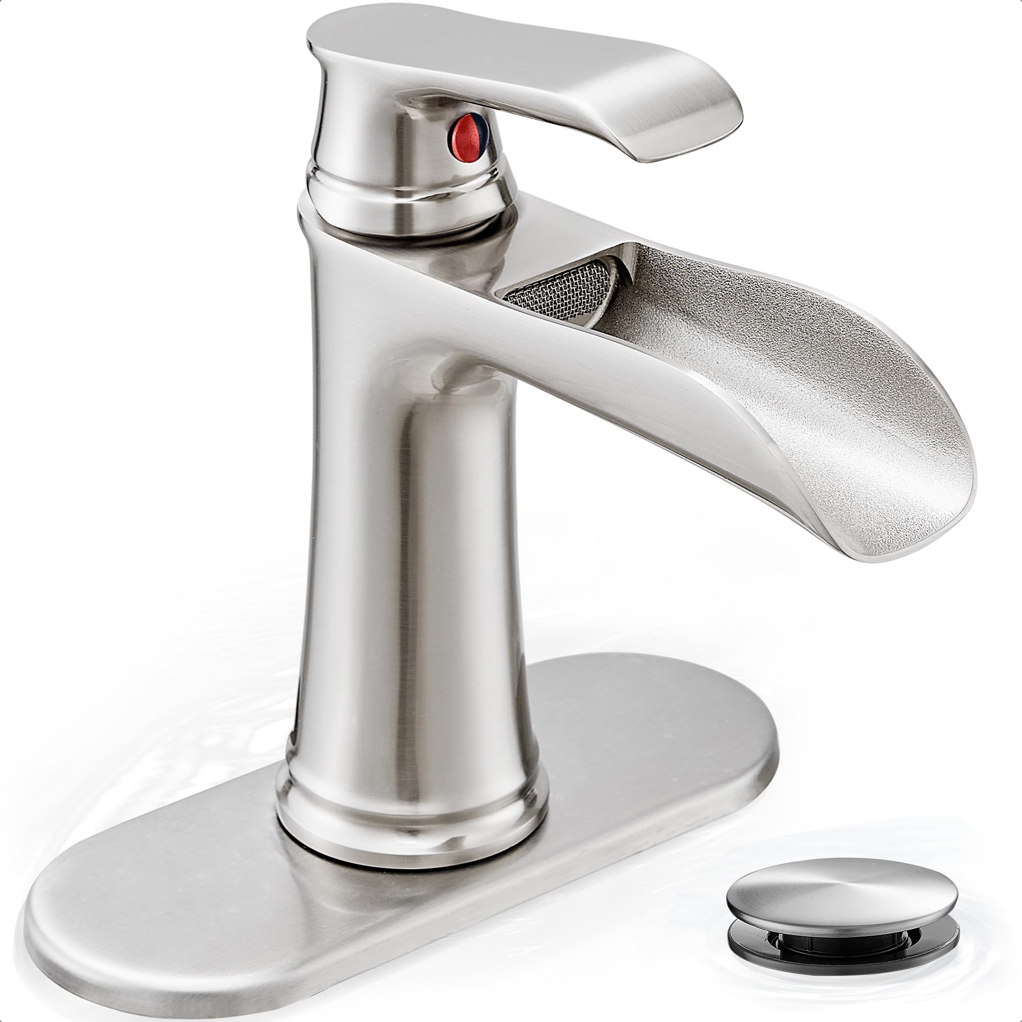 Waterfall Bathroom Faucet Brass Brushed Nickel Bathroom Faucets Single Handle Bathroom Sink Faucet 4 Inch Vanity Faucet 1