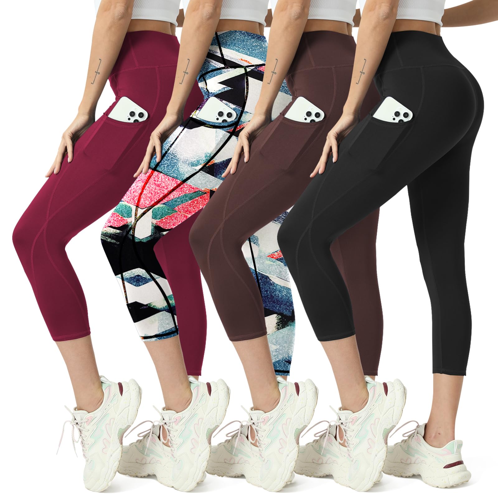 MaaGcc High Waisted Yoga Leggings for Women 4 Pack - Tummy Control Workout Capris with Pockets