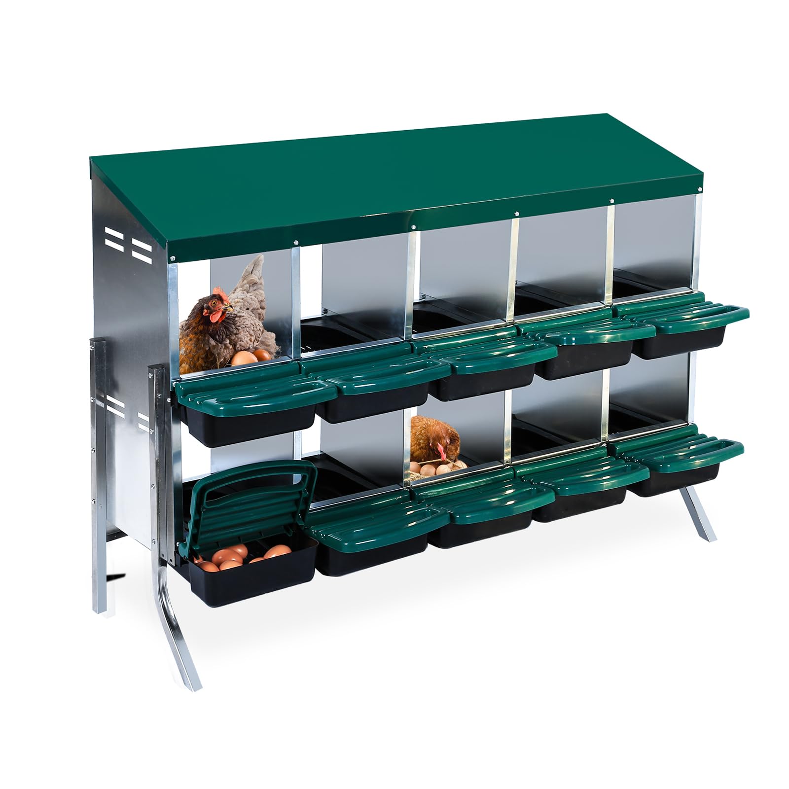 Chicken Nesting Box, 10 Compartment Roll Away Nesting Box for Eggs, Chicken Laying Box with Egg Collection, Cleanable Pull Out Hen Roosting Boxes ﻿