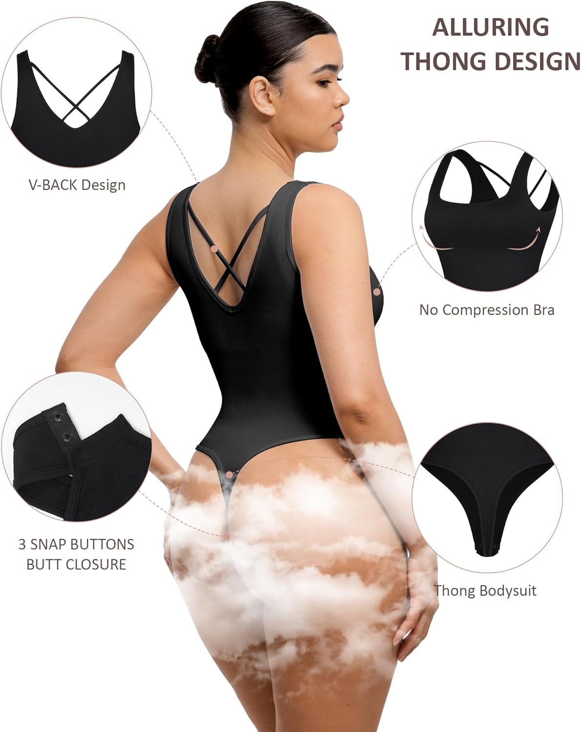 FeelinGirl Tummy Control Bodysuit Square Neck Thong Bodysuits Seamless Backless Ribbed Going Out Tank Tops - Image 2