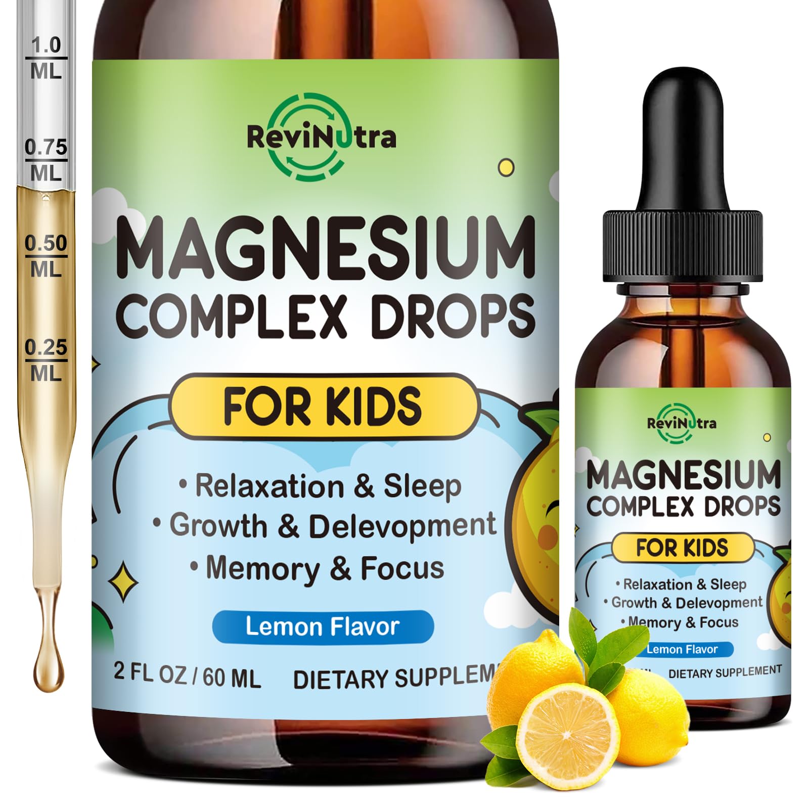Kids Magnesium Liquid Drops - Magnesium Glycinate Liquid for Kids, Magnesium Supplement with L-Theanine, Calcium, Zinc, Vitamin D3 K2 for Sleep Calm Relaxation Brain Bones, Pineapple Flavor 2 Fl Oz — Amazon image 11