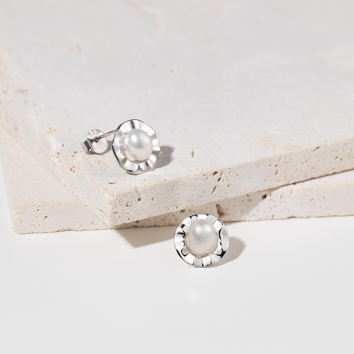 14K Gold Plated 925 Sterling Silver Natural Freshwater Pearl Earrings, Nickel Free Hypoallergenic for Sensitive Skin, Black White Pearls, Hawaiian Island Ocean Wave Seashell Turtle Flower Jewelry, Gift Box Included