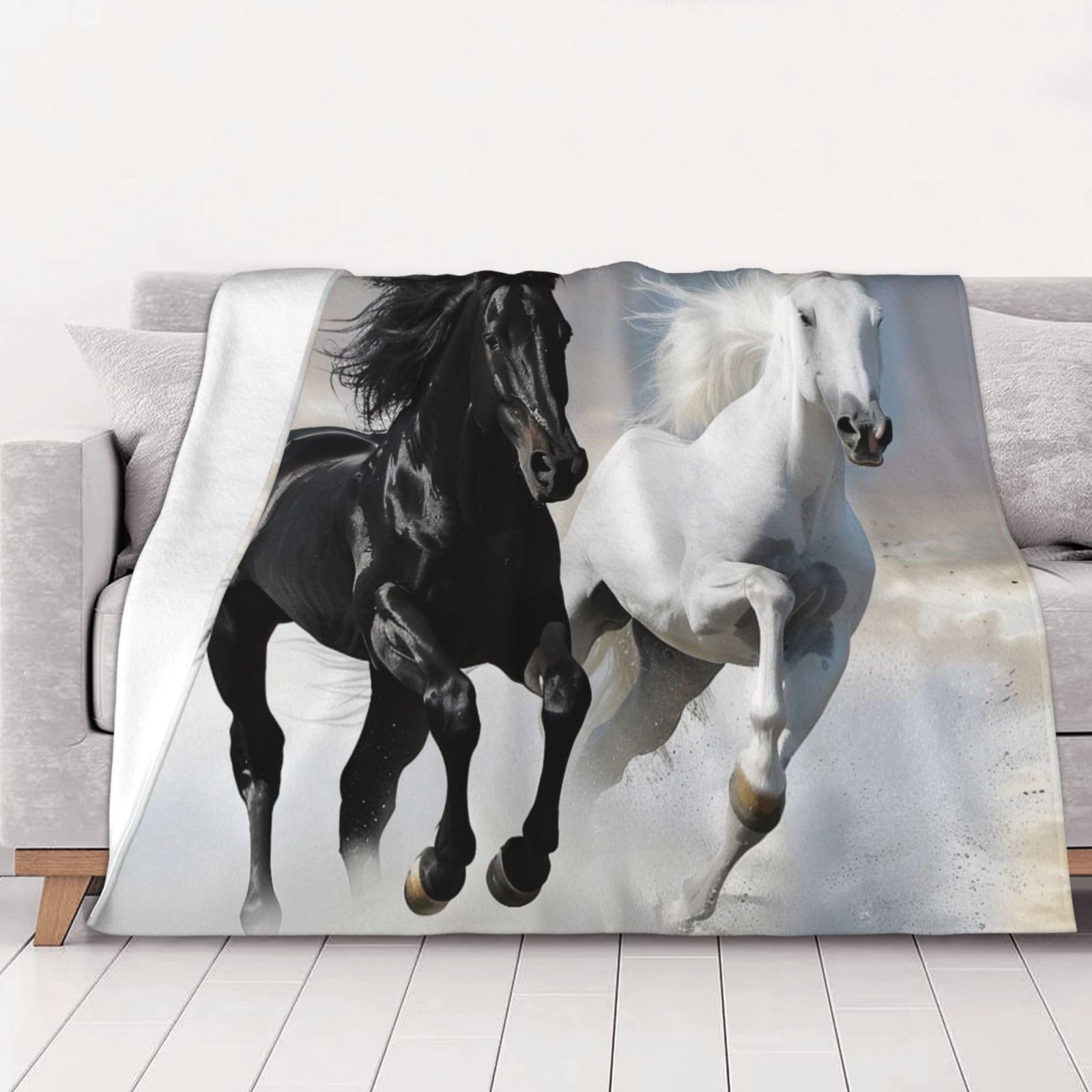 Couverture en flanelle imprimée cadeau idéal pour femmes et hommes motif chevaux
