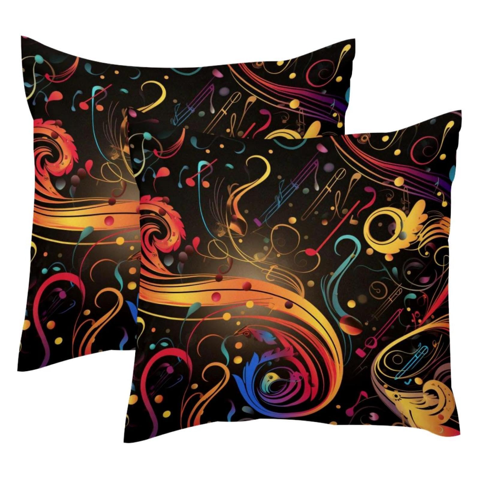 Housse de coussin double face velours doux lavable motif musique 2pcs