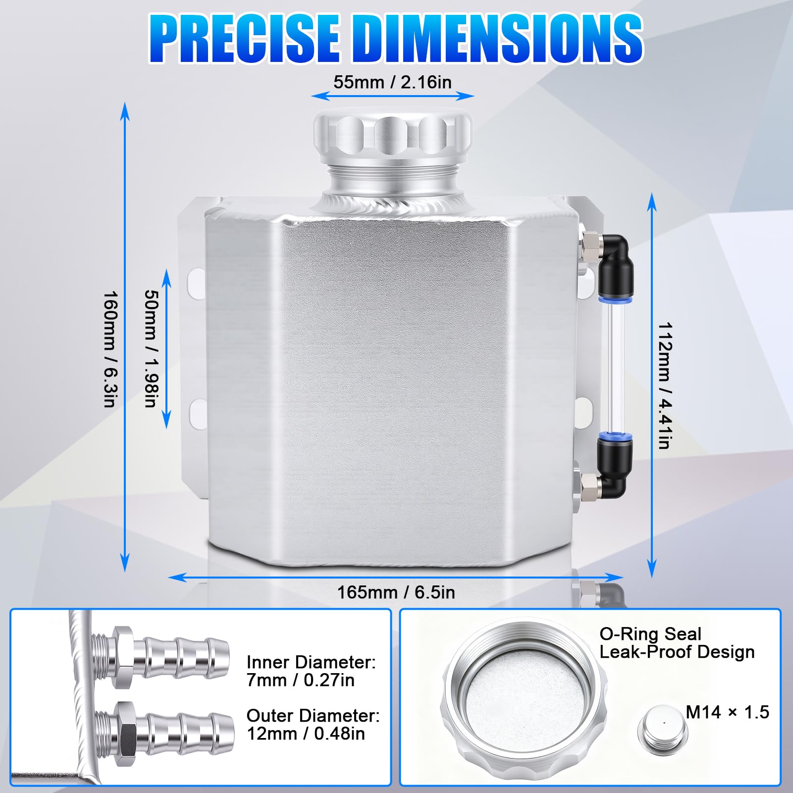 1L Serbatoio di Compensazione in Alluminio per Liquido Refrigerante, Contenitore di Trabocco – Universale Vaso per Acqua del Radiatore, Con Valvola di Scaricamento Magnetica, Tubo di Visione