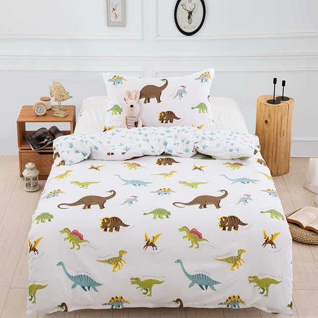 Dinosaurs Bedding Set fit to Junior Toddler Cot Bed Duvet Cover with Pillow Case for Girls Boys(2 Pcs, 120x150cm)