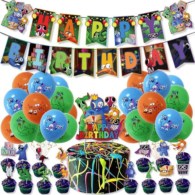 Birthday Party Supplies, Rainbow Friends Birthday Party Decorations - Happy Birthday Banner, Cake Topper, Cupcake Toppers, Balloons for kids Birthday Party