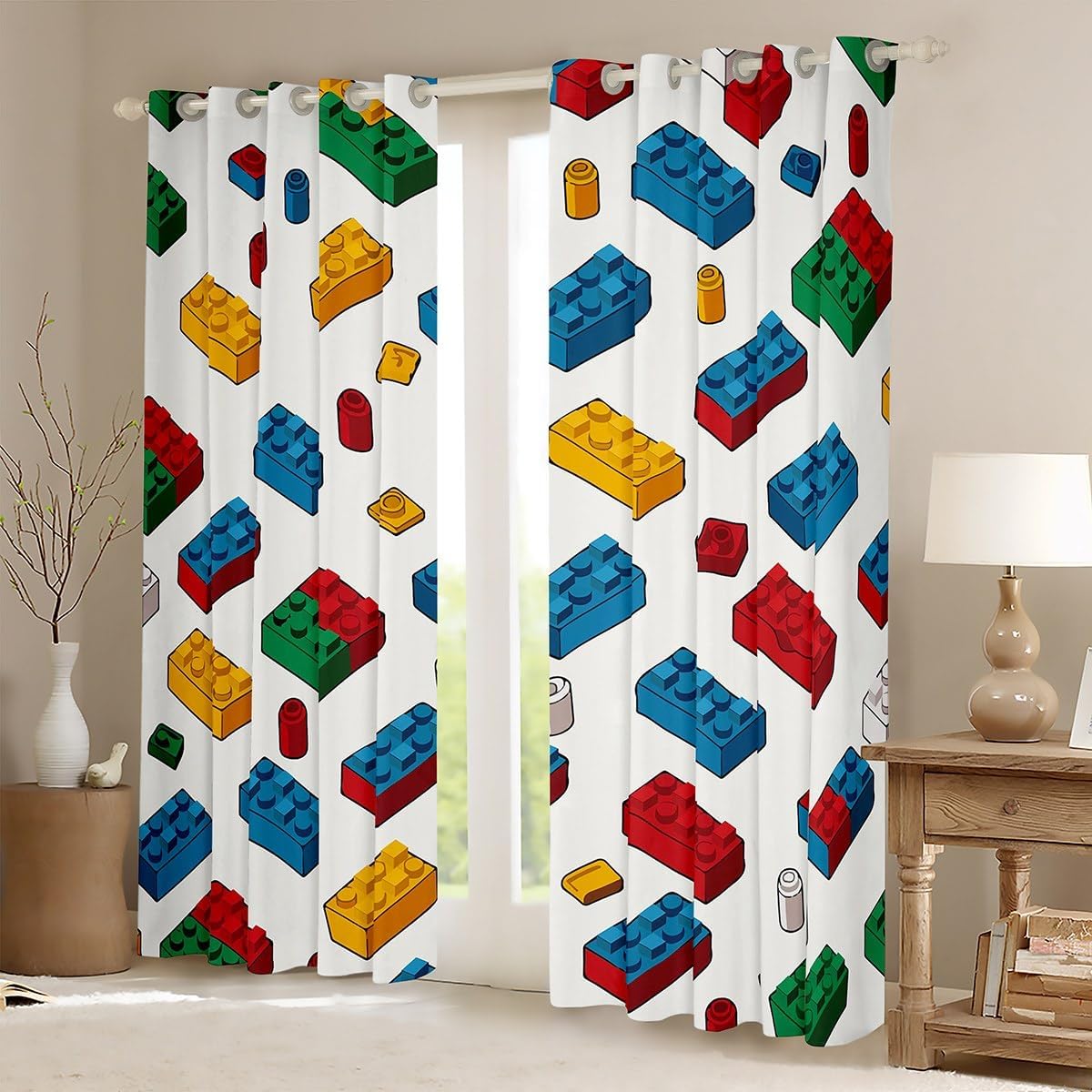 Feelyou Building Blocks Curtains for Bedroom Living Room (2 Panels, 38 x 45 Inch) Kids Toy Brick Blackout Curtains Gaming Games 30%-50% Room Darkening Blackout Curtain Colorful Window Treatments