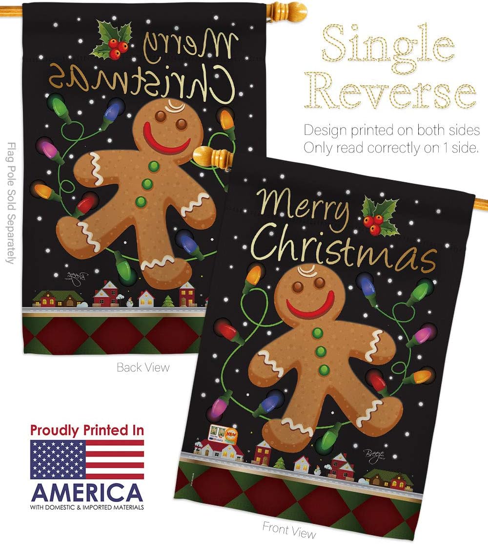Gingerbread House Flag Wintertime Christmas Santa Marry Xmas Present Reindeer Season Snow Small Decorative Gift Yard Banner Made In USA 28 X 40
