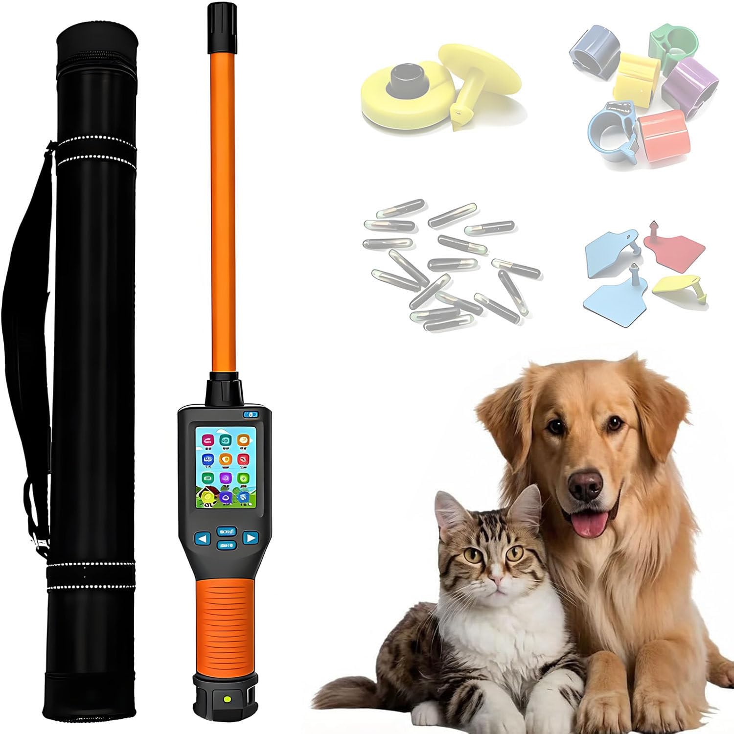 COAKUE Animal Ear Tag Stick Scanner, Animal Ear Tag Stick Scanner for Farm Livestock, 134.2kHz Pet Microchip Scanner, FDX-B HDX, 20000 Records, Rechargeable for Livestock Pets