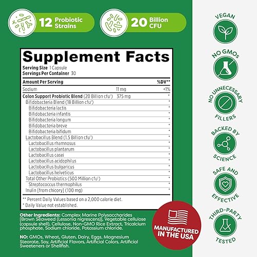 Miniatura 6 de Probulin Suplemento probiótico de apoyo para el colon, cápsulas probióticas para la salud intestinal, digestiva e inmunitaria para hombres y