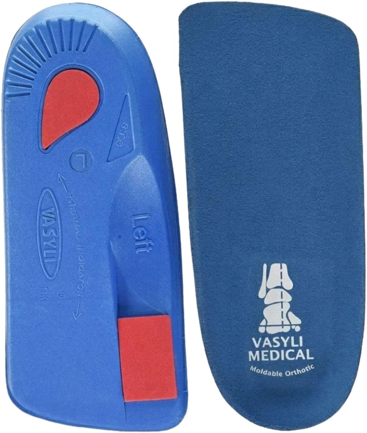 Custom 3/4 Length Insoles, Blue, Large, Fast & Effective Pain Relief, Customized Biomechanical Alignment, Medium Density, General Orthotic Needs, Everyday Walking Shoes, Heat Moldable