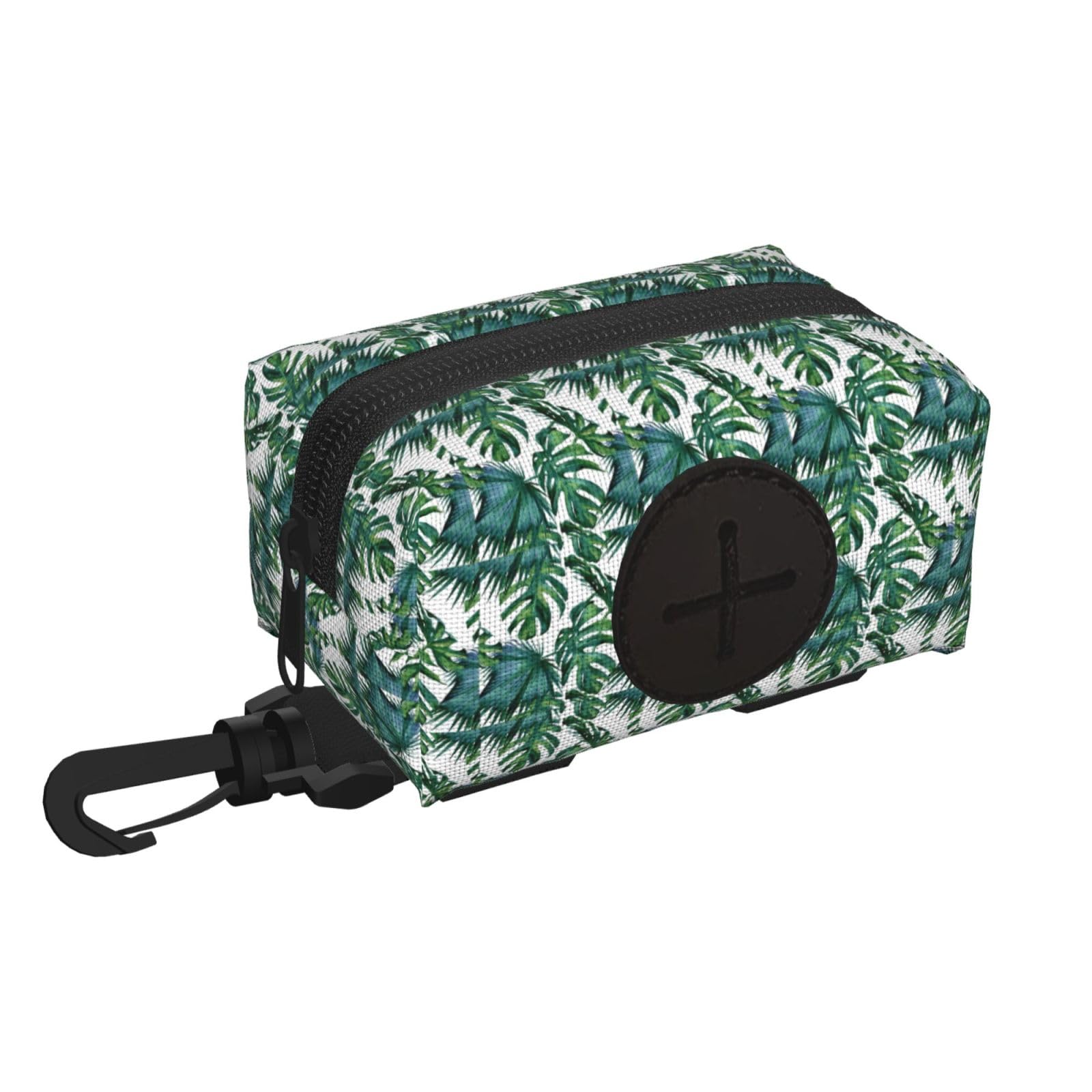 Pphgut Black Green Banana Leaves Print Waterproof Pet Waste Treat Bag Outdoor Walking Hiking Pouch Camping Accessory