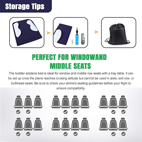 Miniatura 6 de Colchón inflable de avión para niños, cama de viaje para niños, extensor de asiento de avión, colchón inflable para bebé con lados, cinturón de