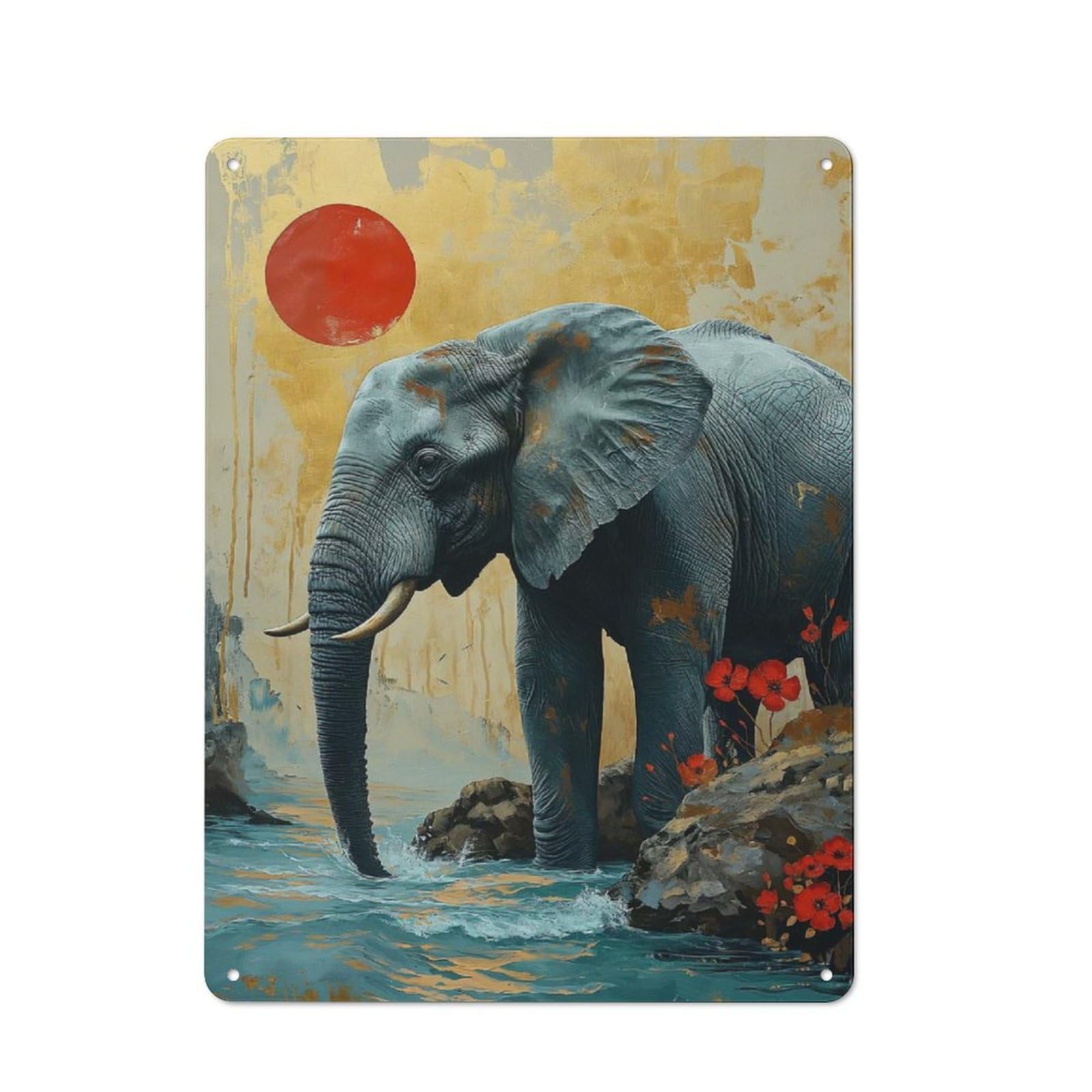 Junmoney Elephant With Sunset Retro Tin Sign 40X30cm For Lounge Or Reading Corner, Gift For Lounge Decor Fans During The Christmas Season