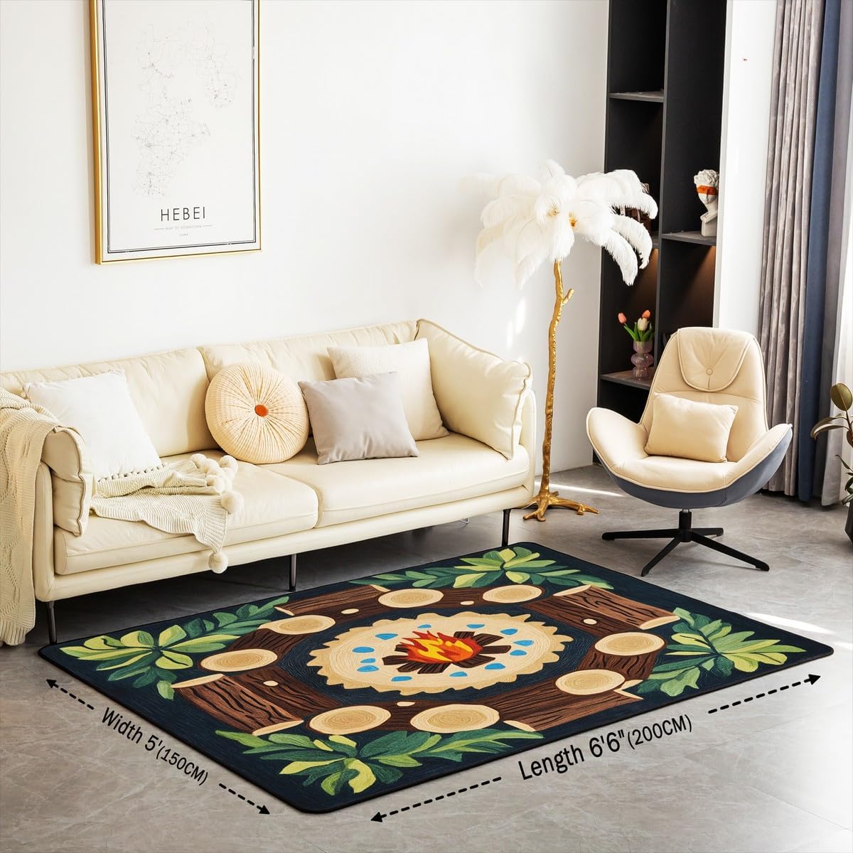 Feelyou Campfire Play Living Room Rugs Tree Stump Area Rug 3x5 Kids Boys Girls Woodland Tree Themed Decorative Carpet Campsite Summer Indoor Floor Mat Green Classroom Rug