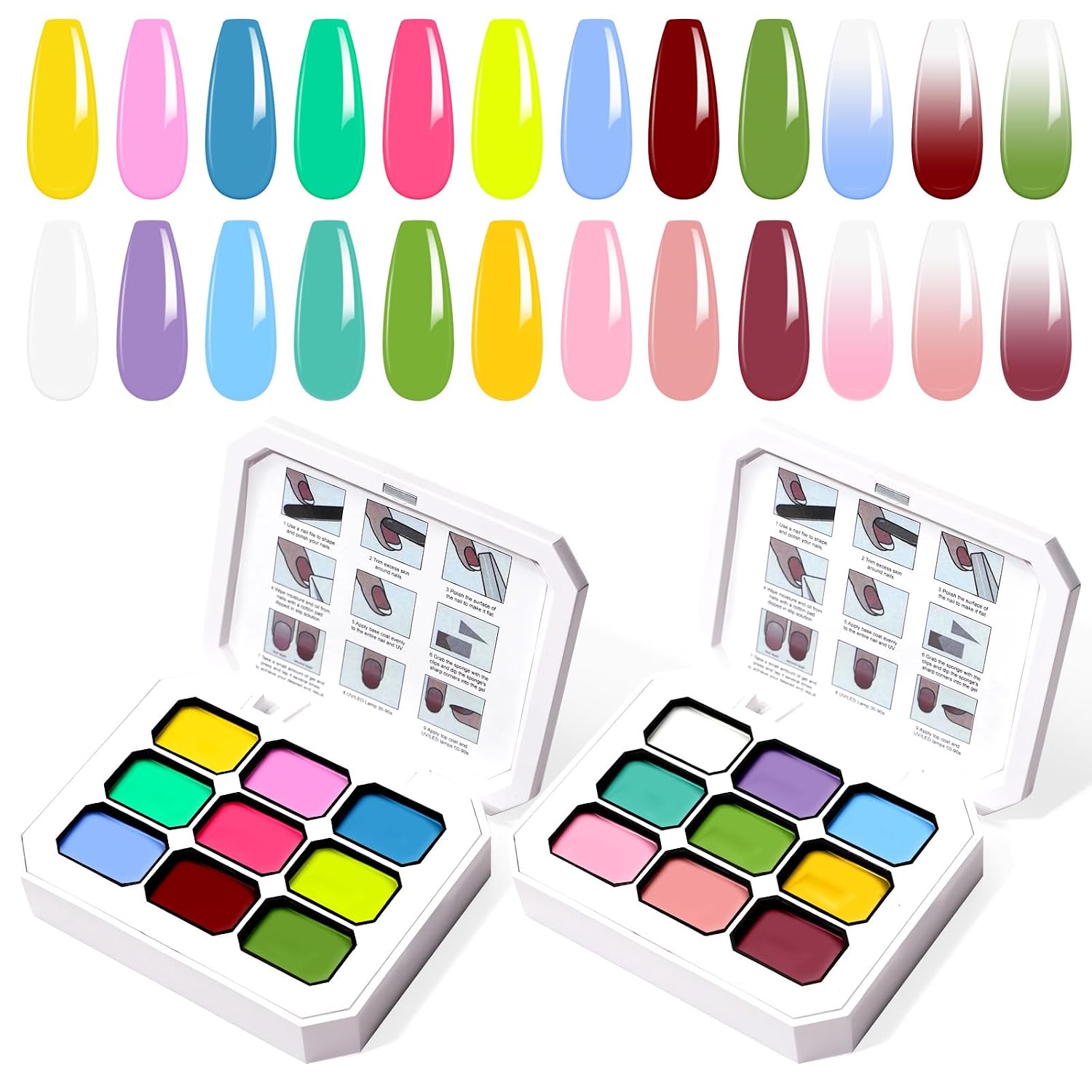 Gradient Painting Gel Set, 2*Plates Ombre Gel Nail Polish Ombre Nails Aura Nails,Long-lasting Silky Texture Highly Saturated French Manicure Soak of UV/Led Home Salon DIY Nail Art J&O