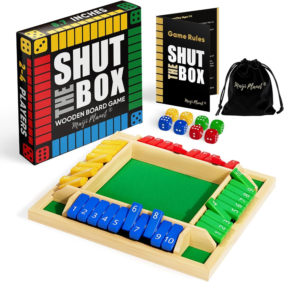 Clásico Original Shut The Box Game Juego de mesa de dados matemáticos de madera 2-4 jugadores | Juegos de mesa para viajes nocturnos en familia en el aula, regalos para grupos de niños, adultos mayores, bar de fiesta de campamento, fácil, rápido y divertido