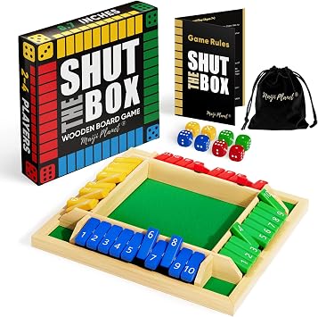 Classic Original Shut The Box Game, Math Dice Board Game for Family Night Classroom Travel, Wooden Table for Group Kid Adult Senior, Camp Party Bar, Easy Quick and Fun, 2-4 Players