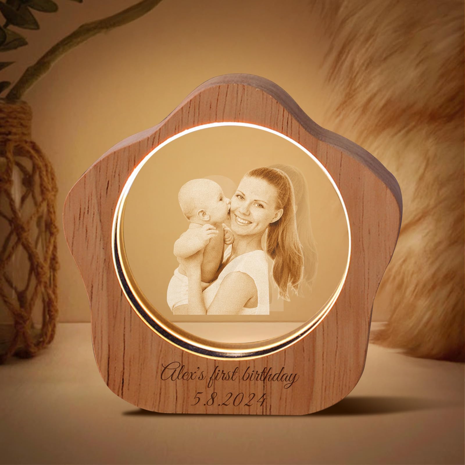 Custom 3D Crystal Photo Night Light – Personalized Glass Photo Ball with Customized 3D Picture Engraving, LED Light Wood Base, Unique Custom Gifts for