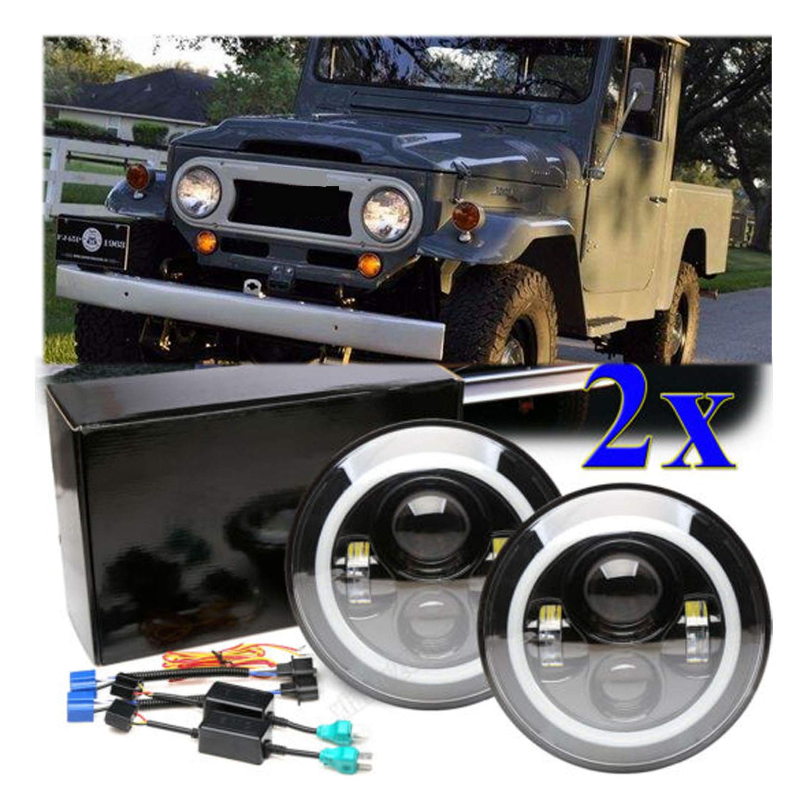 7" Round LED Headlights for TOYOTA LAND CRUISER FJ40 FJ45 FJ50 FJ55 FJ60 FJ62 FJ70 High Low Beam Sup