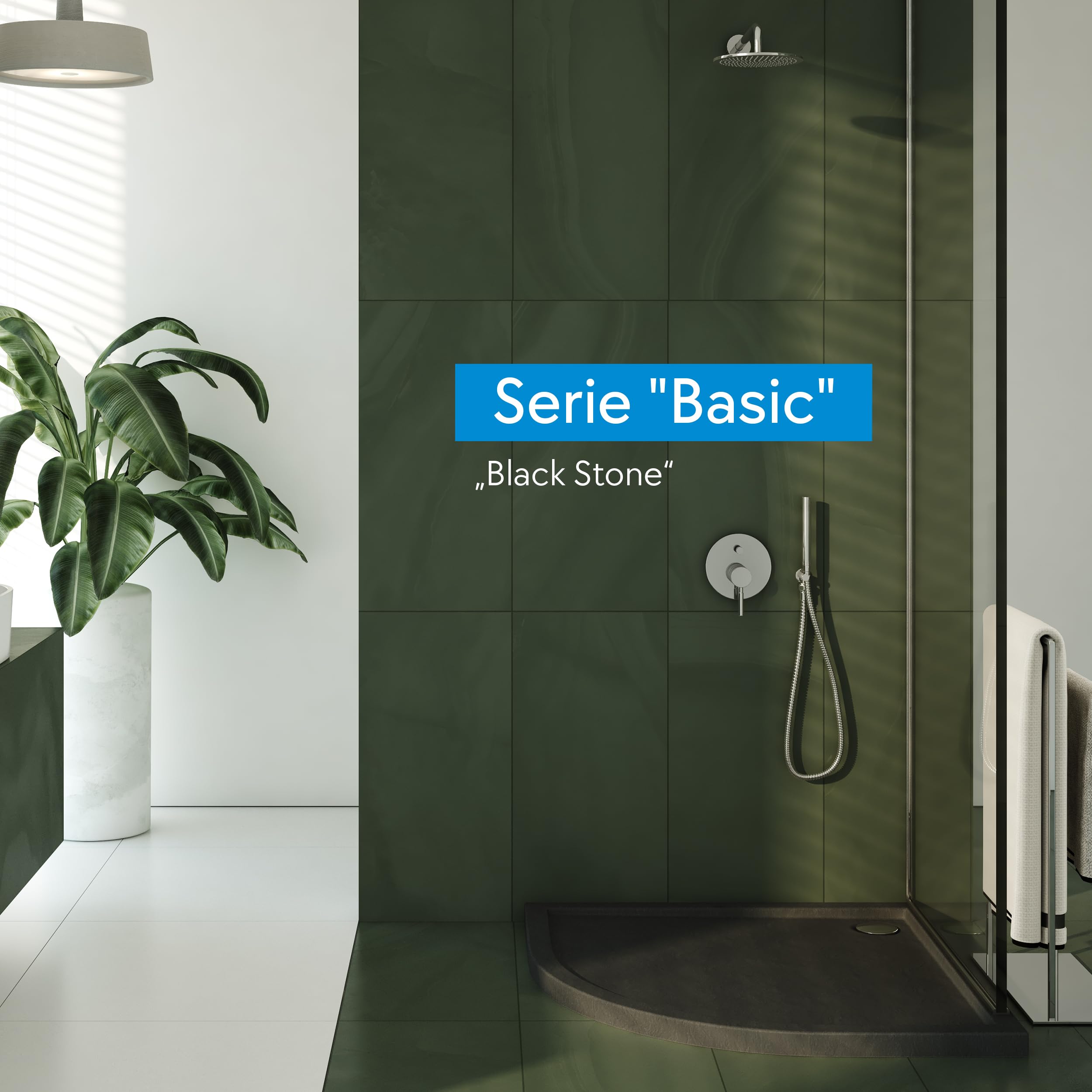 AQUABAD Duschwanne/Duschtasse | Basic Black Stone 90x90cm R55 Viertelkreis