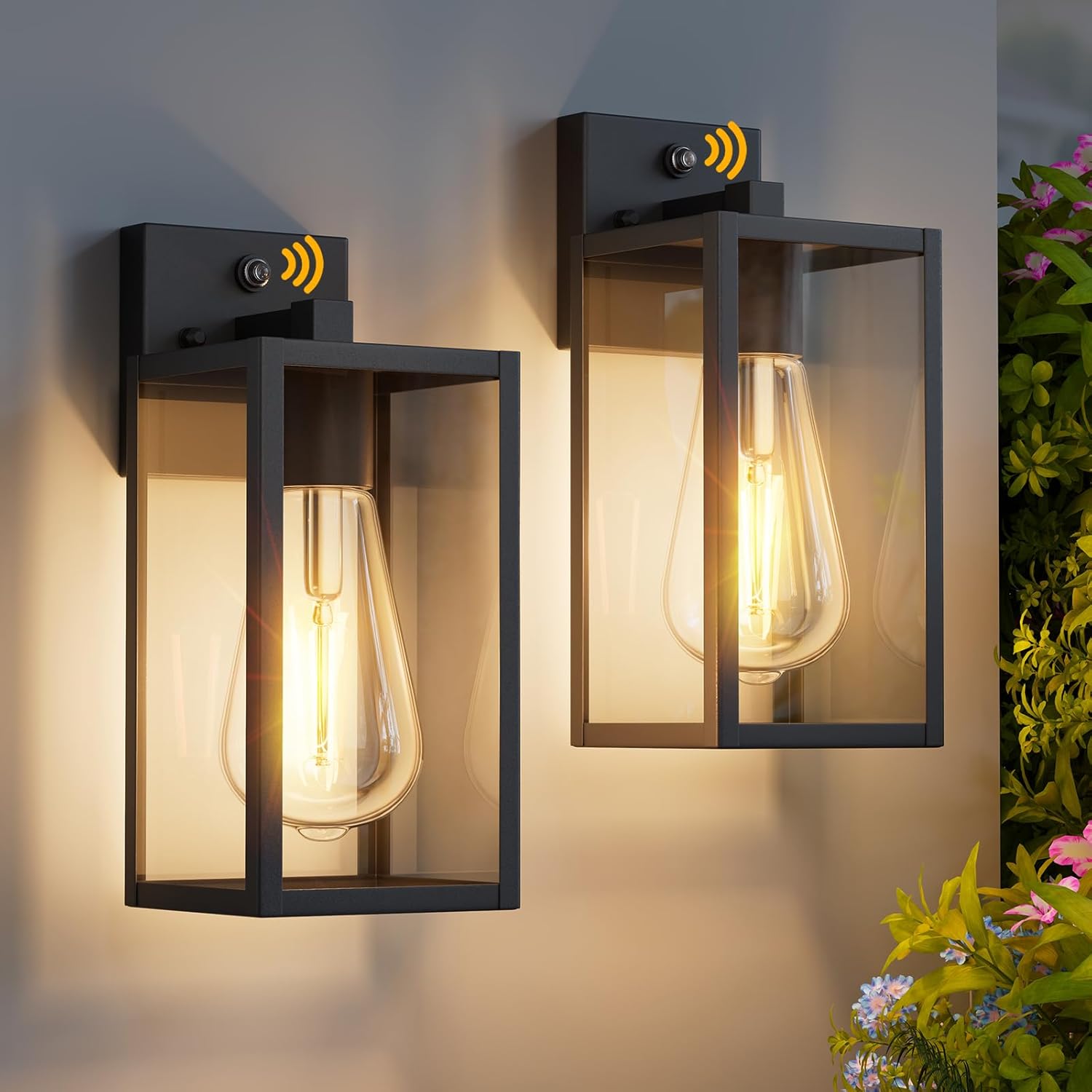 2 Pack 13‘’ Dusk to Dawn Outdoor Wall Light Fixture, Large Front Porch Lights for House, Exterior Wall Sconce, Black Waterproof Lantern Lamp,Outside Coach Light for Garage Entryway Yard